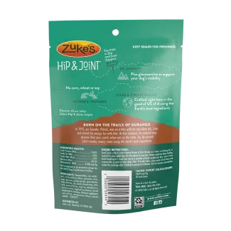 Zukes Hip and Joint Peanut Butter and Oats Recipe Dog Treats back packaging