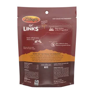 Zukes Lil Links Chicken and Apple dog treats back packaging
