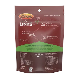 Zukes Lil Links Duck and Apple dog treats back packaging