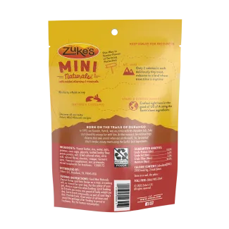 Zukes Mini Naturals Peanut Butter and Oats Recipe Dog Treats back packaging