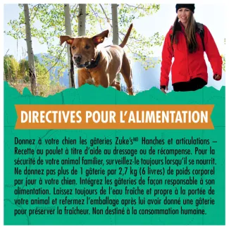 Gâteries d'entraînement Zuke's Hanches et articulations Support Recette de poulet - directives pour l'alimentation