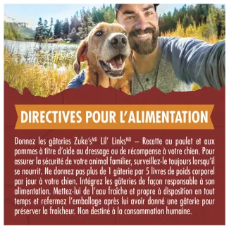 Gâteries pour le dressage pour chiens Zuke's Lil' Links Recette de poulet et pommes directives pour l'alimentation