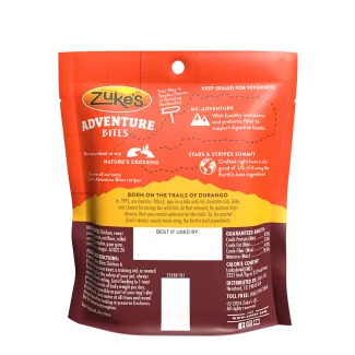 Zukes Adventure Bites Chicken and Pumpkin Dog Treats back of packaging