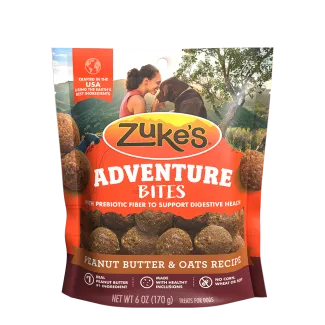 Zukes Adventure Bites Peanut Butter and Oats Dog Treats front of pack