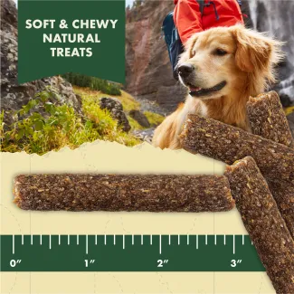 Zukes Adventure Sticks soft and chewy, natural dog treats are 3 inches long