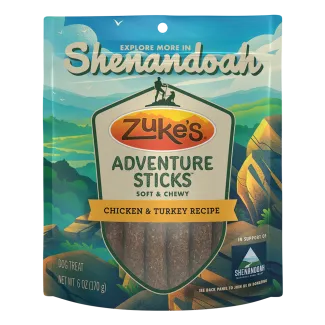 Zukes Adventure Sticks Soft and Chewy Chicken and Turkey Recipe dog treats special edition Shenandoah National Park package.